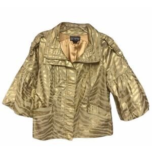 Vintage BEREK Small Metallic Gold Zebra Puff Bell 3/4 Sleeve Holiday Glam Jacket